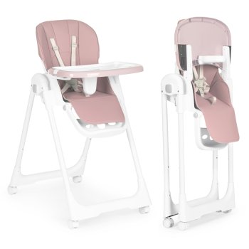 ECOTOYS Adjustable High Chair with Eco-Leather Seat and Double Tray, Pink