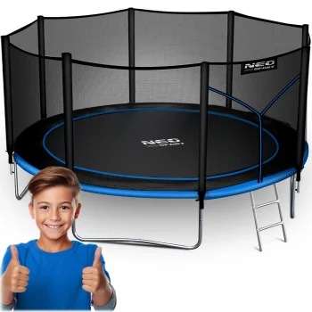 Neo-Sport NS-14Z221 dārza batuts ar ārējo tīklu un kāpnēm, 435 cm (14 ft)