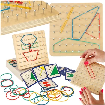 Geoboard koka izglītojošā spēle ar gumijām