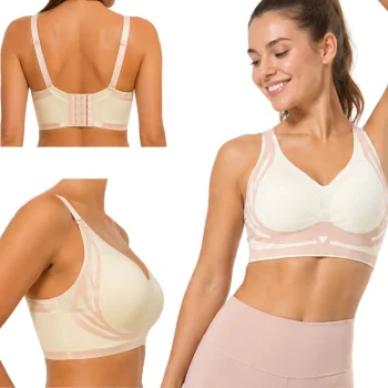 Sieviešu bezšuvju sporta krūšturis ar ieliktņiem, Push Up, balts, 2XL