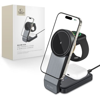 Tech-Protect QI15W-A28 MagSafe 3‑in‑1 induktīvā lādētāja stacija ar statīvu viedtālrunim / Apple Watch /...