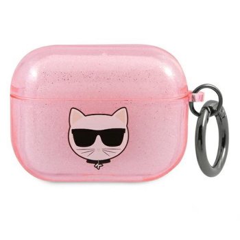 Чехол Karl Lagerfeld для AirPods 3 Choupette Head Glitter, розовый