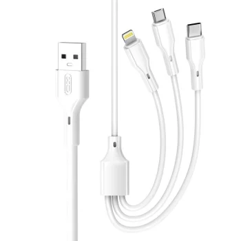 XO kabelis NB230 3in1 USB uz USB-C / microUSB / Lightning 1.0m, balts
