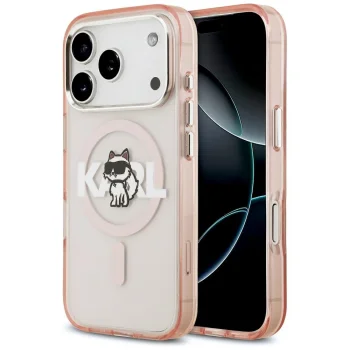 Чехол Karl Lagerfeld IML Choupette Sketch Logo MagSafe для iPhone 17 Pro, Розовый