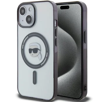 Karl Lagerfeld iPhone 15 чехол IML Karl`s Head MagSafe, прозрачный / черный
