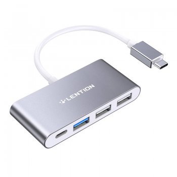 Lention 4in1 Hub USB-C to USB 3.0 + 2x 2.0 (серый)
