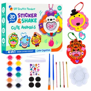 DIY 3D Animal Keychain Making Craft Kit for Kids, 4 Pendants and Magnets