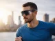 Viedās AI brilles ar 2K kameru Bluetooth un mikrofonu, melnas