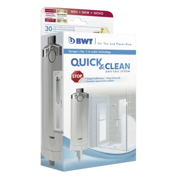 BWT Quick & Clean 812916 Anti-Calc Shower Filter System with 1 Cartridge, Silver / White