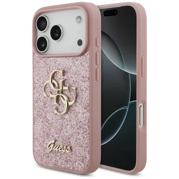 Чехол Guess Fixed Glitter Big 4G для iPhone 17 Pro / 18 Pro, розовый
