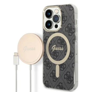 Apple iPhone 14 Pro 6.1" Guess 4G Print MagSafe Case Cover (GUBPP14LH4EACSK) + Charger, Black | Чехол Кейс...