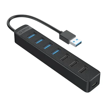 HUB 7 portu ieeja: USB-A 3.0 / izeja: 4x + 3x 2.0 - melns | 7-port input: output: black