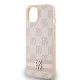 DKNY vāciņš iPhone 15 / 14 / 13 Checkered Mono Pattern & Printed Stripes, rozā