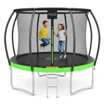 4Fizjo PRO bērnu dārza batuts ar aizsargtīklu, 312 cm (10FT), zaļš/melns