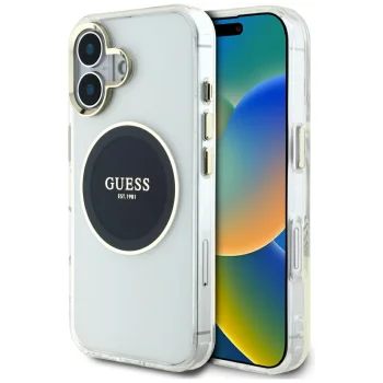 Чехол Guess IML Metal Colored Circle MagSafe для iPhone 16 Черный