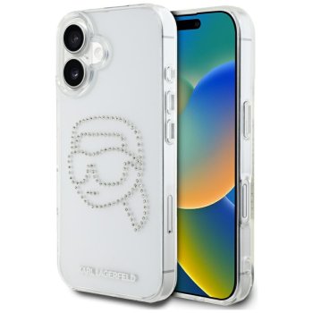 Karl Lagerfeld IML Rhinestones Karl Head vāciņš iPhone 16 caurspīdīgs