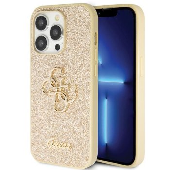 Guess iPhone 14 Pro vāciņš Glitter Script Big 4G, zelta