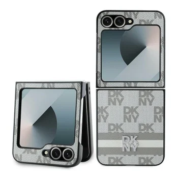 DKNY Checkered Pattern Printed Stripes vāciņš telefonam Samsung Galaxy Z Flip 6, bēšs