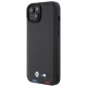 BMW iPhone 15 Plus vāciņš Leather Stamp Tricolor, melns