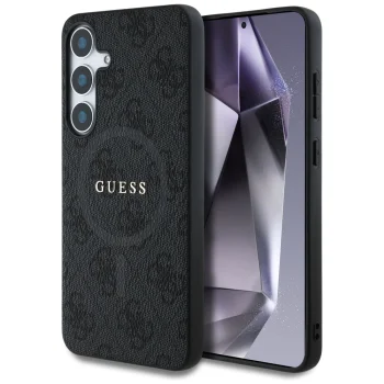 Чехол Guess Leather 4G Colored Ring MagSafe для Samsung Galaxy S25, черный