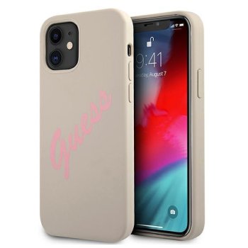 Guess iPhone 12 mini Case Silicone Vintage, Gray Pink