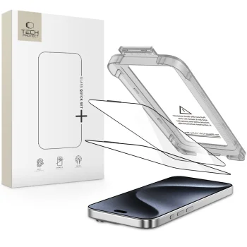 Защитное стекло Tech-Protect Quick Set+ для iPhone 15 Pro, 2 шт., черное
