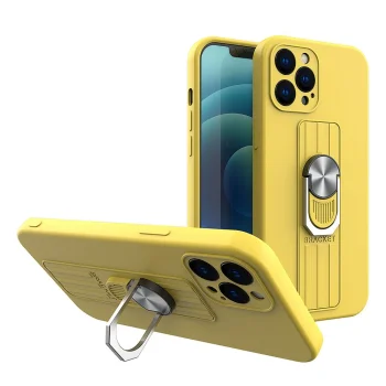 Силиконовый чехол Ring Case с кольцом-подставкой для iPhone 12 mini, желтый