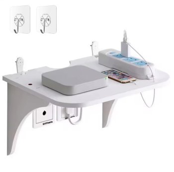 Sienas plaukts Wi-Fi rūterim un aksesuāriem, balts