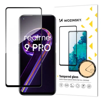 Wozinsky Full Glue aizsargstikls Realme 9 Pro ekrānam, ar rāmi, 9H, melns