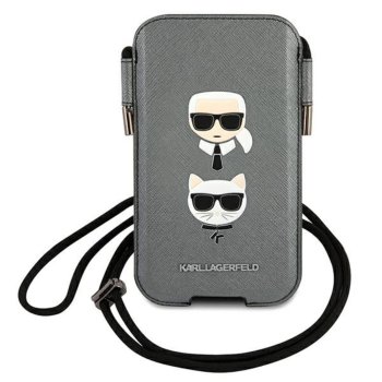 Karl Lagerfeld Saffiano Ikonik Karl&Choupette Head Phone Bag - Gray