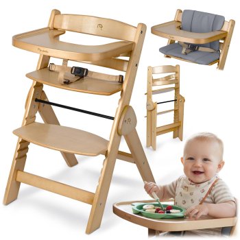 Koka barošanas krēsliņš Nukido Timo, regulējams un saliekams bērnu krēsls