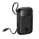 Baseus QPow 2 30W 10000mAh portatīvais akumulators ar iebūvētiem USB-C kabeļiem - Melns | Power Bank With Built-In...