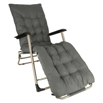 Folding Garden Sun Lounger with Cushions and Armrests, Grey