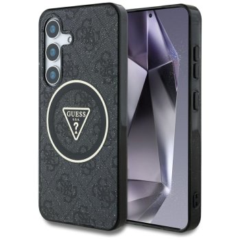 Guess 4G Glitter Triangle Buttons MagSafe Case for Samsung Galaxy S25+ Black