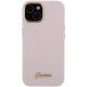 Guess iPhone 15 Case Silicone Script Metal Logo & Frame, Pink