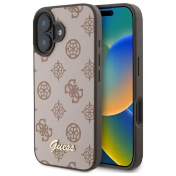 Guess Peony Script MagSafe Case for iPhone 16 6.1", Brown