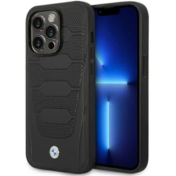 Чехол BMW Leather Seats Pattern для iPhone 14 Pro Max с MagSafe черный