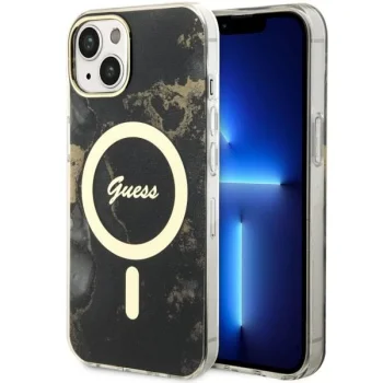 Guess iPhone 14 чехол IML Golden Marble MagSafe, черный