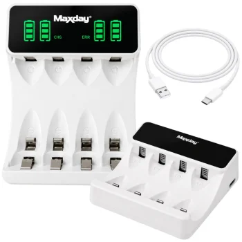 Зарядное устройство Maxday C704Y4 для аккумуляторов AA/AAA с LCD и USB-C, белое