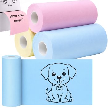 Self-Adhesive Thermal Printer Paper 55mm for Mini Printers, 3 Rolls, Assorted Colors