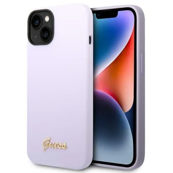 Guess iPhone 14 Case Silicone Vintage Gold Logo, Purple