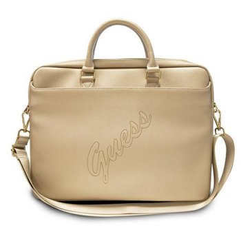 Guess Saffiano Script 16\" Laptop Bag - Gold