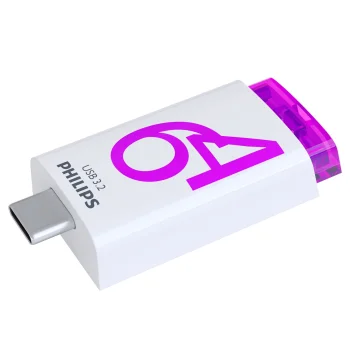USB-флешка Philips Click Series USB-C 64GB USB 3.2 Gen 1, белая/фиолетовая