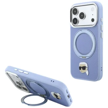 Karl Lagerfeld vāciņš iPhone 18 Pro / 17 Pro ar Ring Stand 360 MagSafe, gaiši zils