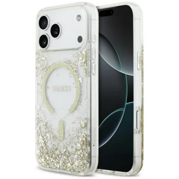 Guess Resin Bottom Glitter MagSafe vāciņš priekš iPhone 18 Pro Max / 17 Pro Max, zelta