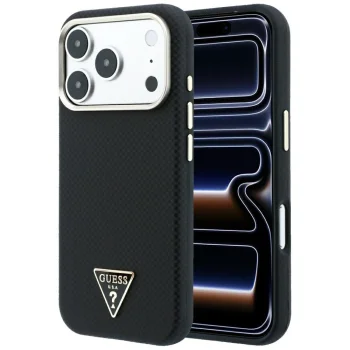 Guess Kevlar Triangle Logo MagSafe vāciņš iPhone 17 Pro / 18 Pro, melns