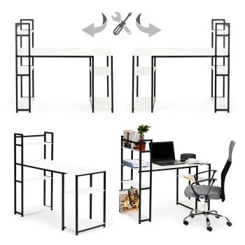 ModernHome computer desk with shelves and metal frame, white