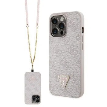 Чехол Guess для iPhone 13 Pro PU Leather Metal Logo Strass Crossbody, розовый