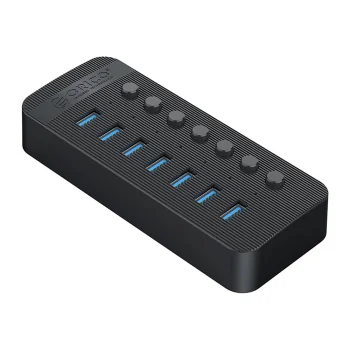 Orico CT2U3-7AB 7x USB-A 3.0 Sadalītājs ar Slēdžiem - Melns