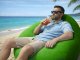 Inflatable Velour Lounge Chair for Relaxing, Soft Comfortable Pouffe, Green